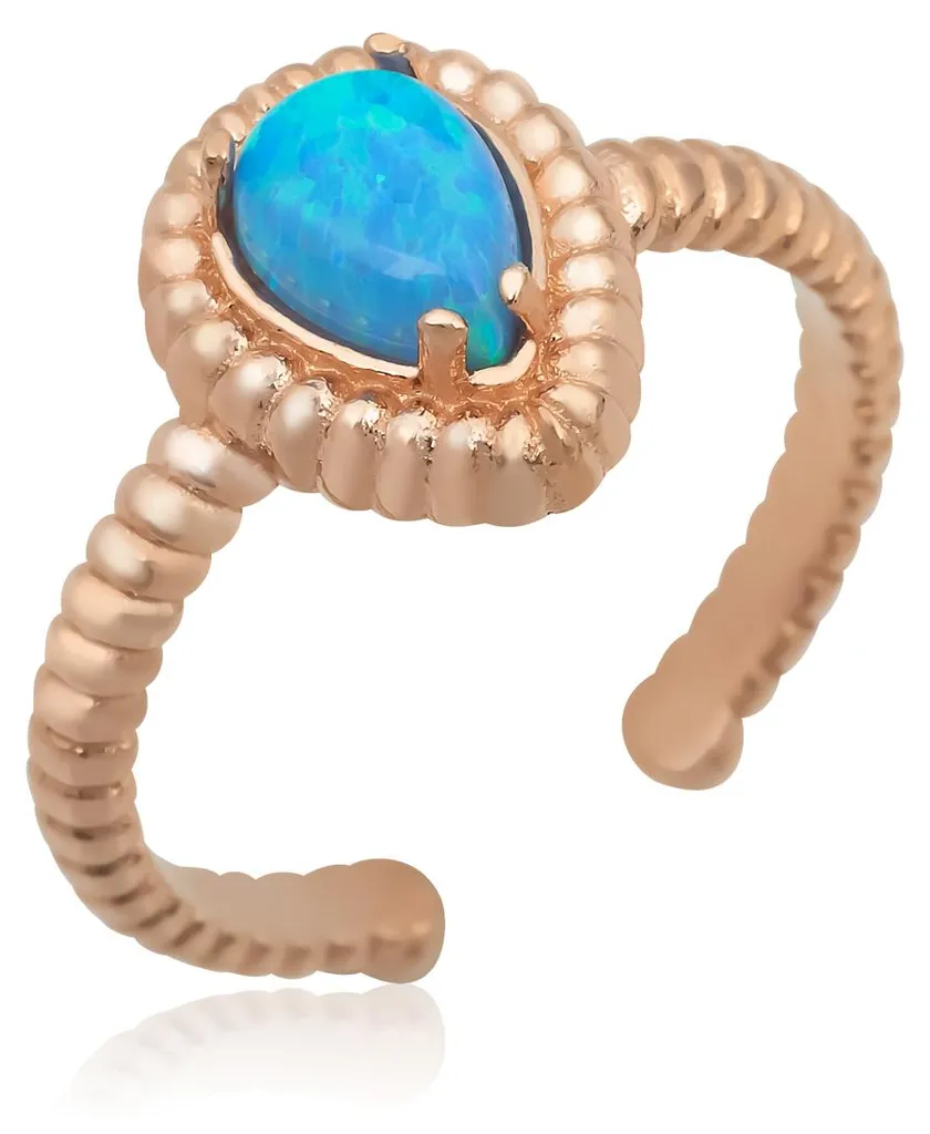 Anneau ajustable femme avec opale poire et monture or rose précieux