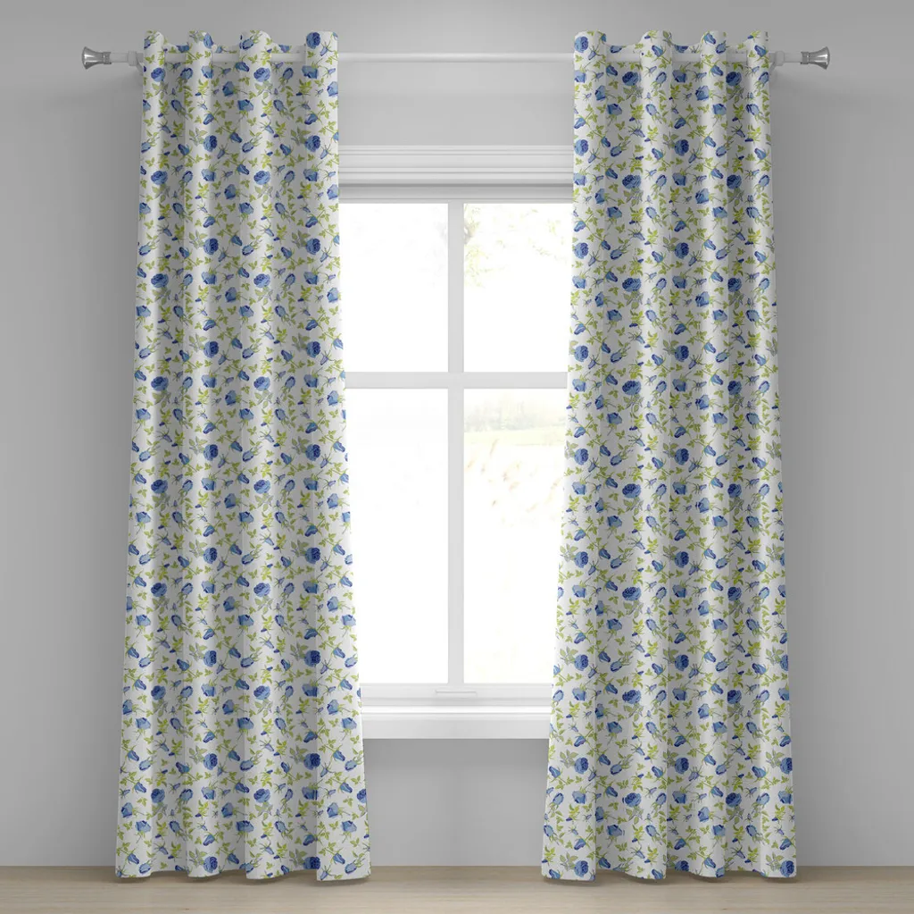 Tende Floreali Moderne ABAKUHAUS 280x245 cm - Blu e Verde Chiaro