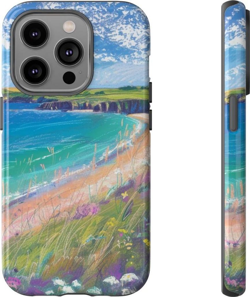 Küstenblumen und Strandlandschaft – Hülle Kompatibel mit iPhone 14 Pro