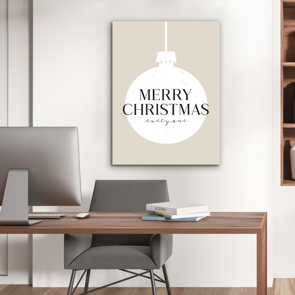 MuchoWow Wanddekoration Metall Metallbild Wandkunst 60x80 cm Weihnachten - Weihnachtskugeln - Japandi - Weiße Kugeln MuchoWow Aluminium Gemälde -...