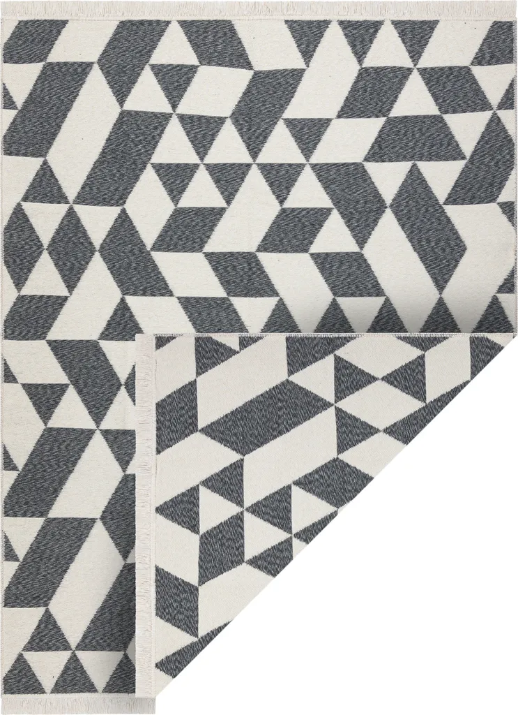 Tapis géométrique TWIN 22992 100x200 cm - Coton réversible Anthracite