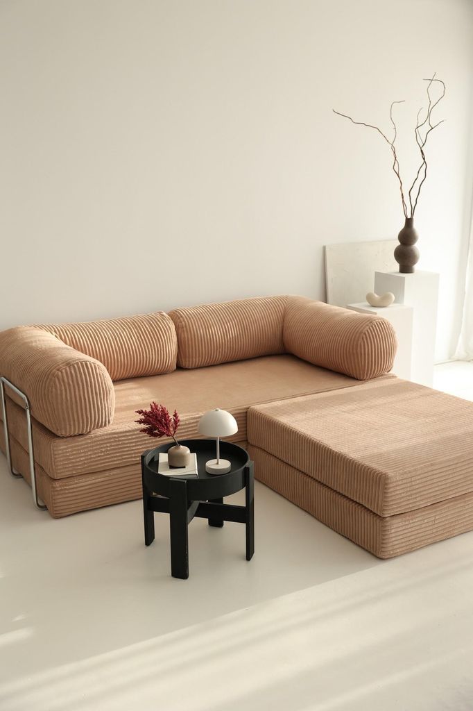 Hanah Home, Nook - Brown - v1, Ecksofa-Schlaf, Braun, 100% SAMT, 200 x 100 x 70 cm