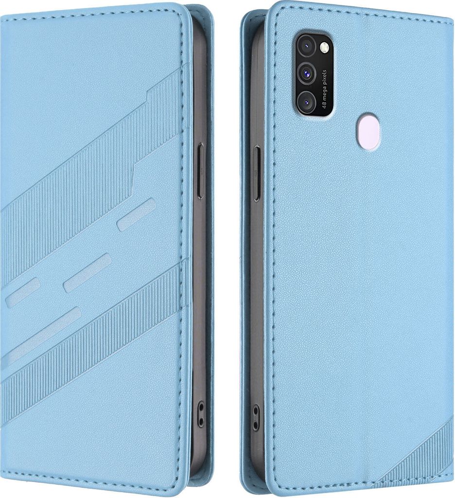 Hülle für Samsung Galaxy M30S / M21, Kunstleder Brieftaschen Handyhülle mit Kartenfach und Standfunktion Hellblau