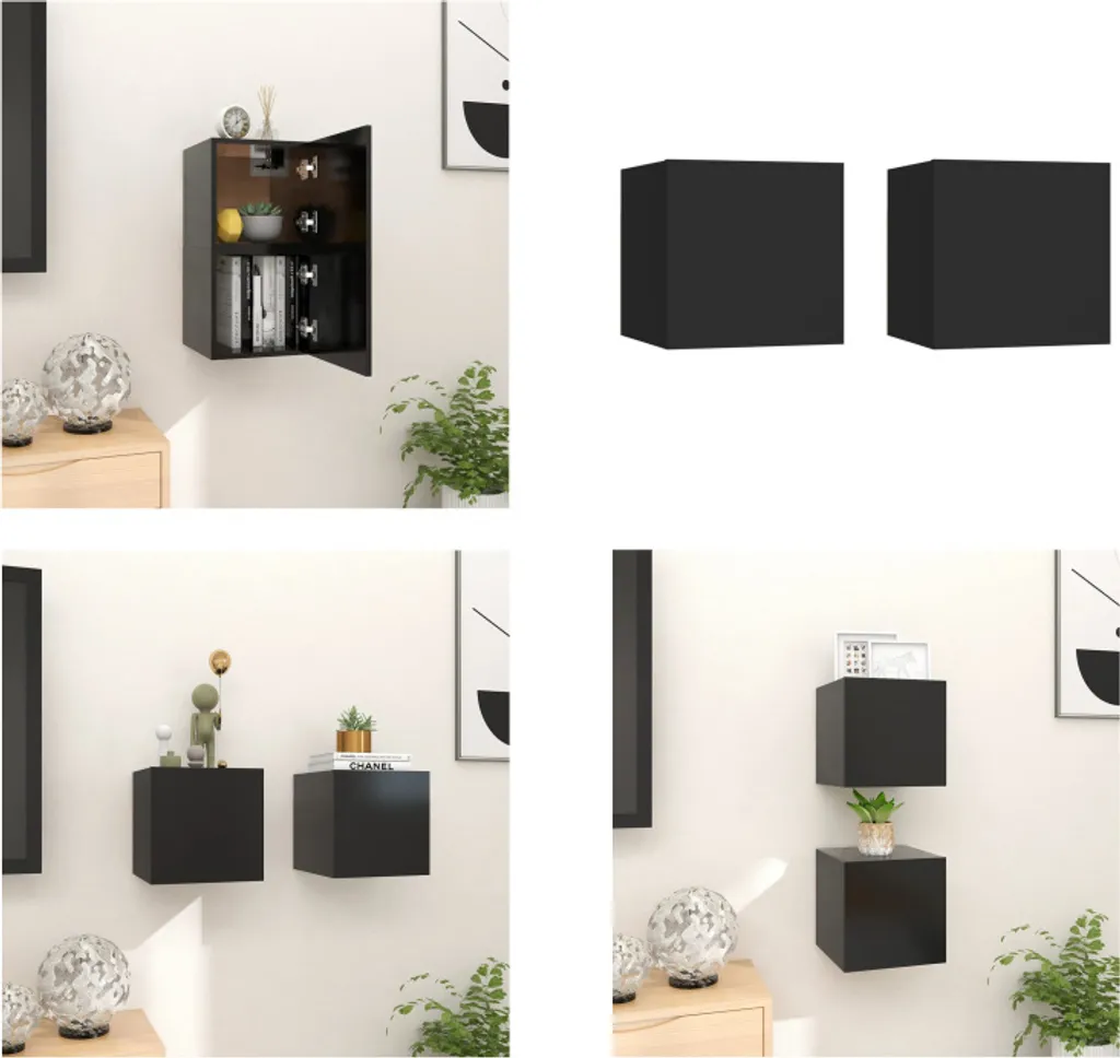 Set 2 Mobili TV Sospesi vidaXL Nero 30,5 cm - Estetica Minimalista