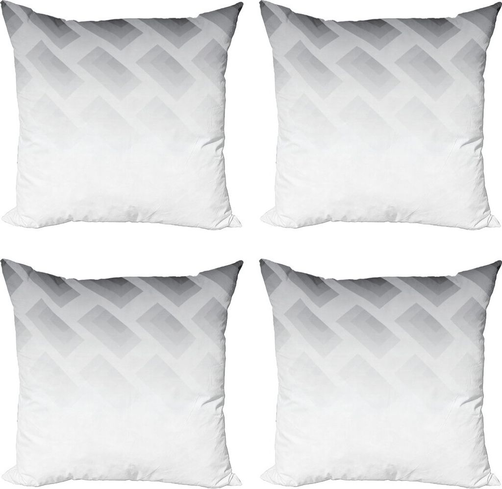ABAKUHAUS Grau Kissenbezug Set (4 Stück), Blur quadratische Formen, Moderner Doppelseitiger Digitaldruck, 50 cm x 50 cm, Weiß