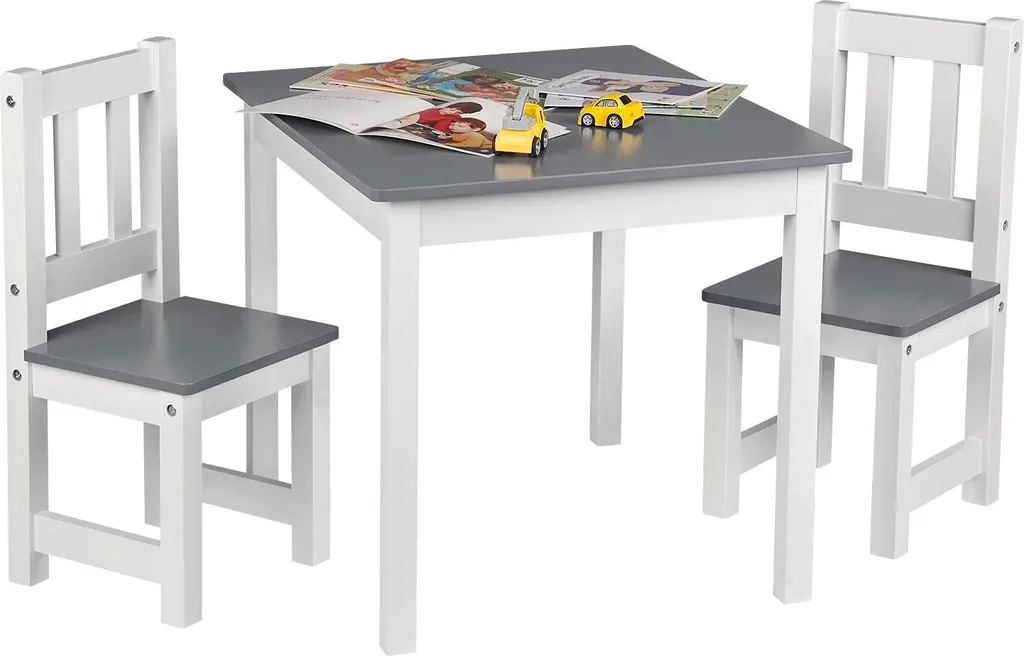 Table enfant rectangulaire 60 cm et 2 chaises bois de pin gris clair - 3
