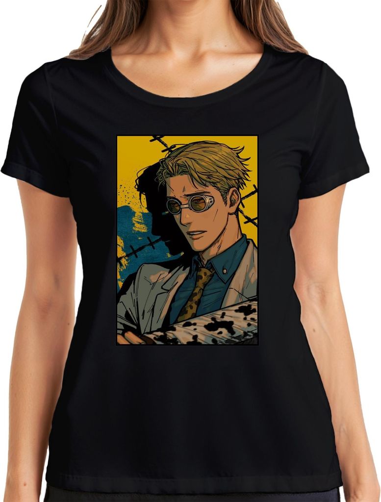 Manga Detektiv Fliegerbrille Anzug Krawatte Noir Anime Ästhetik Damen T-Shirt, Schwarz, XL