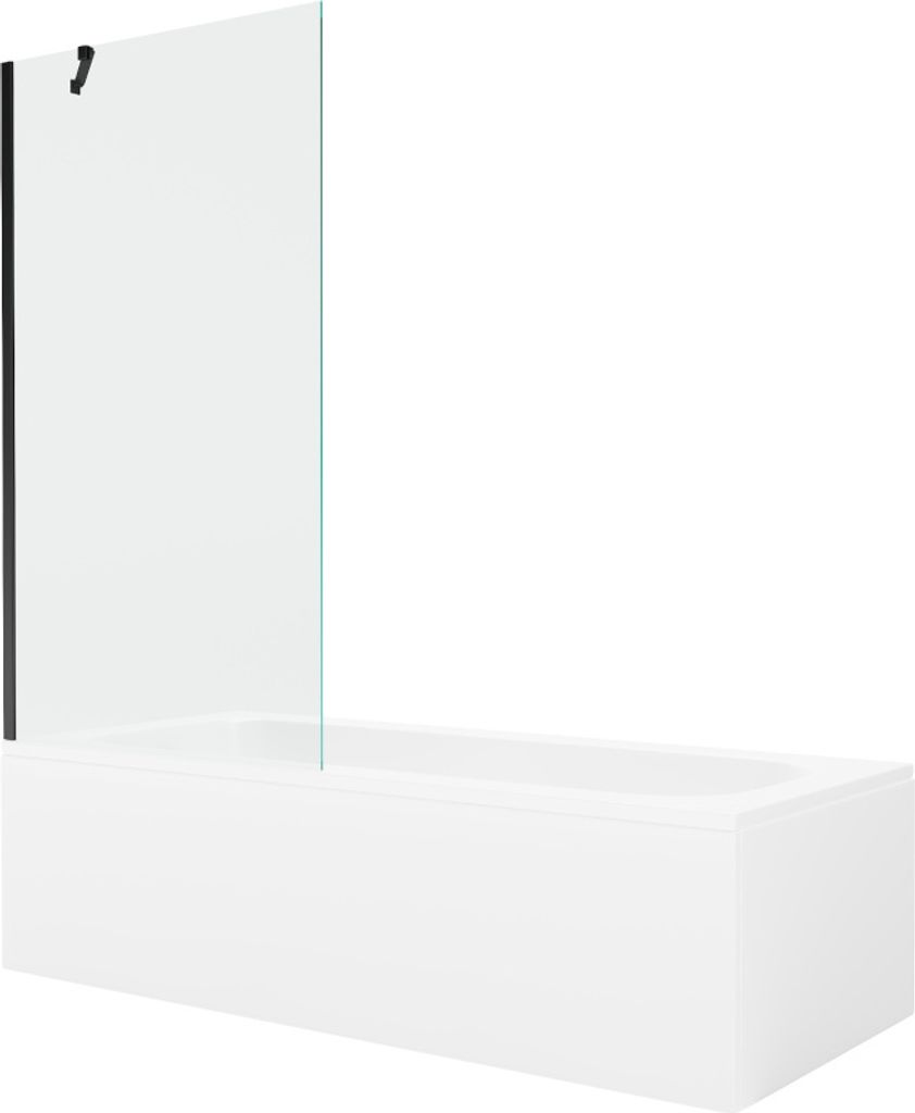 Mexen Vega rechteckige Badewanne 150 x 70 cm mit Verkleidung und 1-flügliger Duschabtrennung 90 cm, transparent, Schwarz - 55011