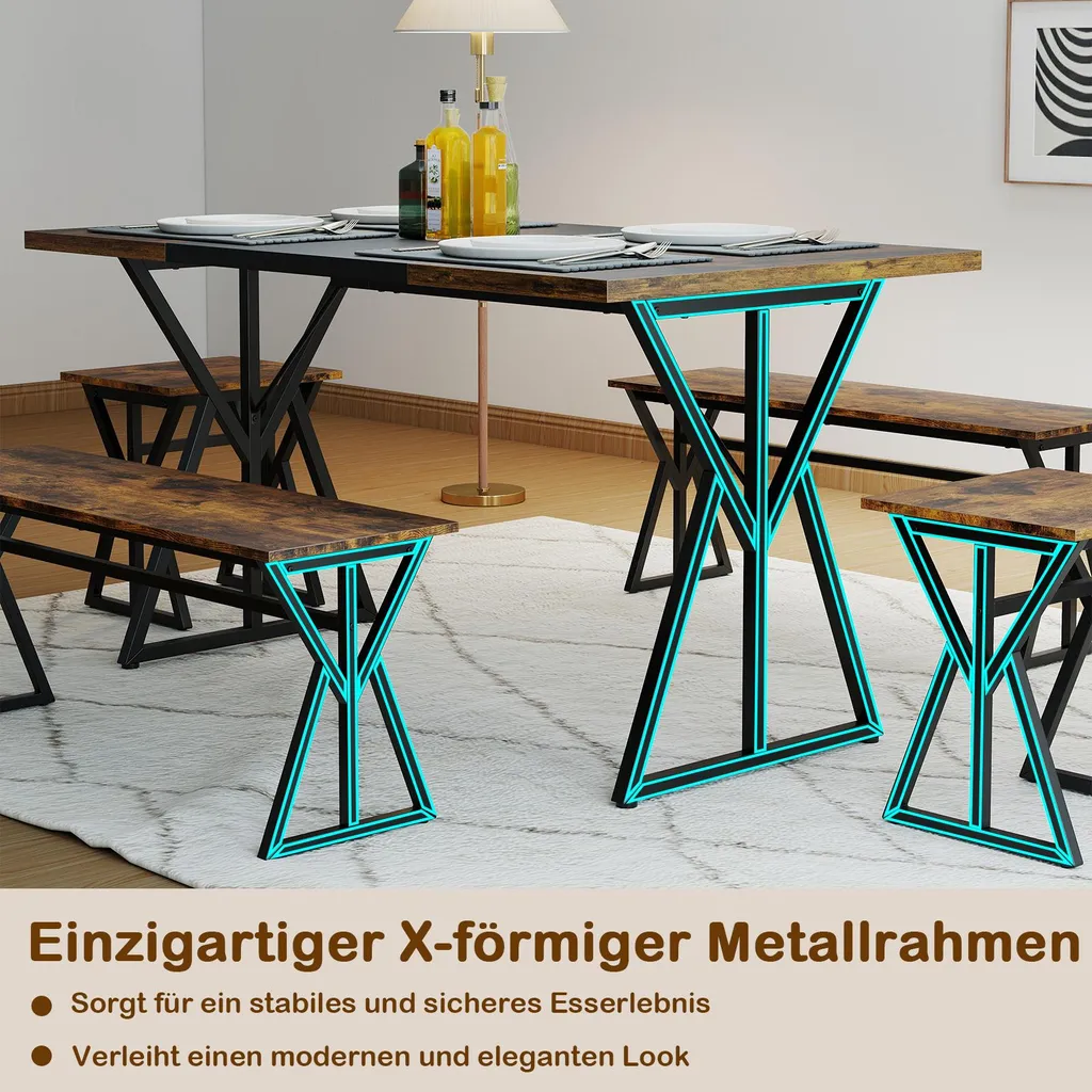 Ensemble Table à Manger Industrielle avec 2 Bancs et 2 Chaises Set de 5 - 5