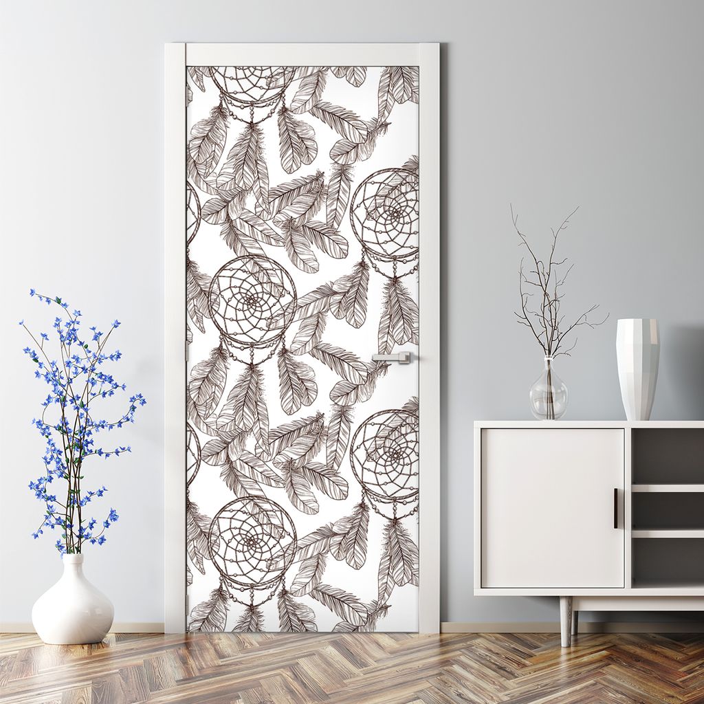 Dekorative Türsticker Aufkleber selbstklebend Türposter Tür Deko Federn schwarz-weiß 70 x 200 cm