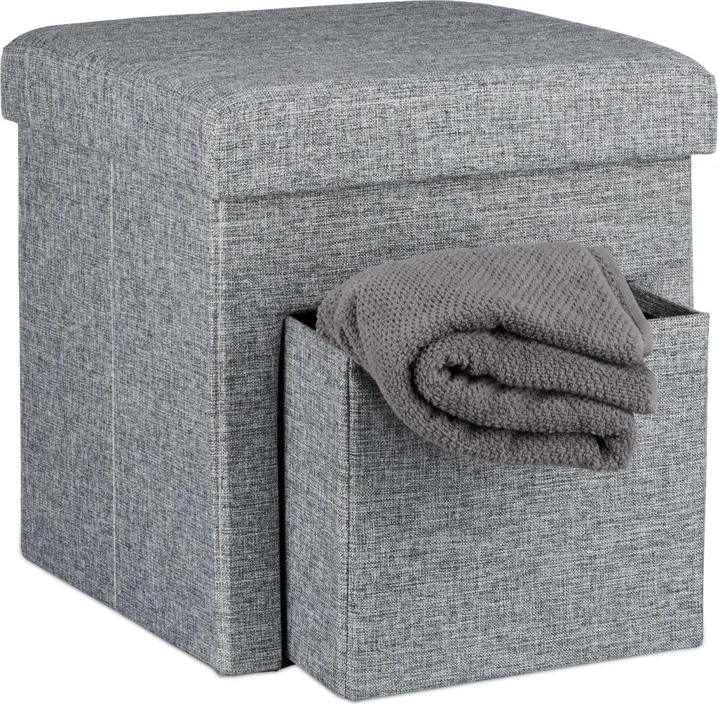 relaxdays Sgabello con contenitore 10020369_111 grigio