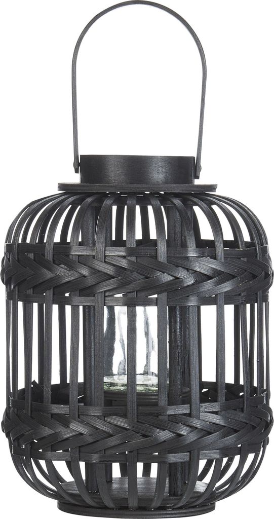 BELIANI Laterne Schwarz aus Bambusholz 30 cm Hoch mit Tragegriff Modern Rustikal Wohnaccessoire für Wohnzimmer Schlafzimmer