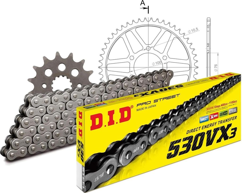 Kit Stahl passend für Suzuki GS550 D 80-83/GS550 E (int. Ø7... 15-50-110 DID530VX3 Endlos