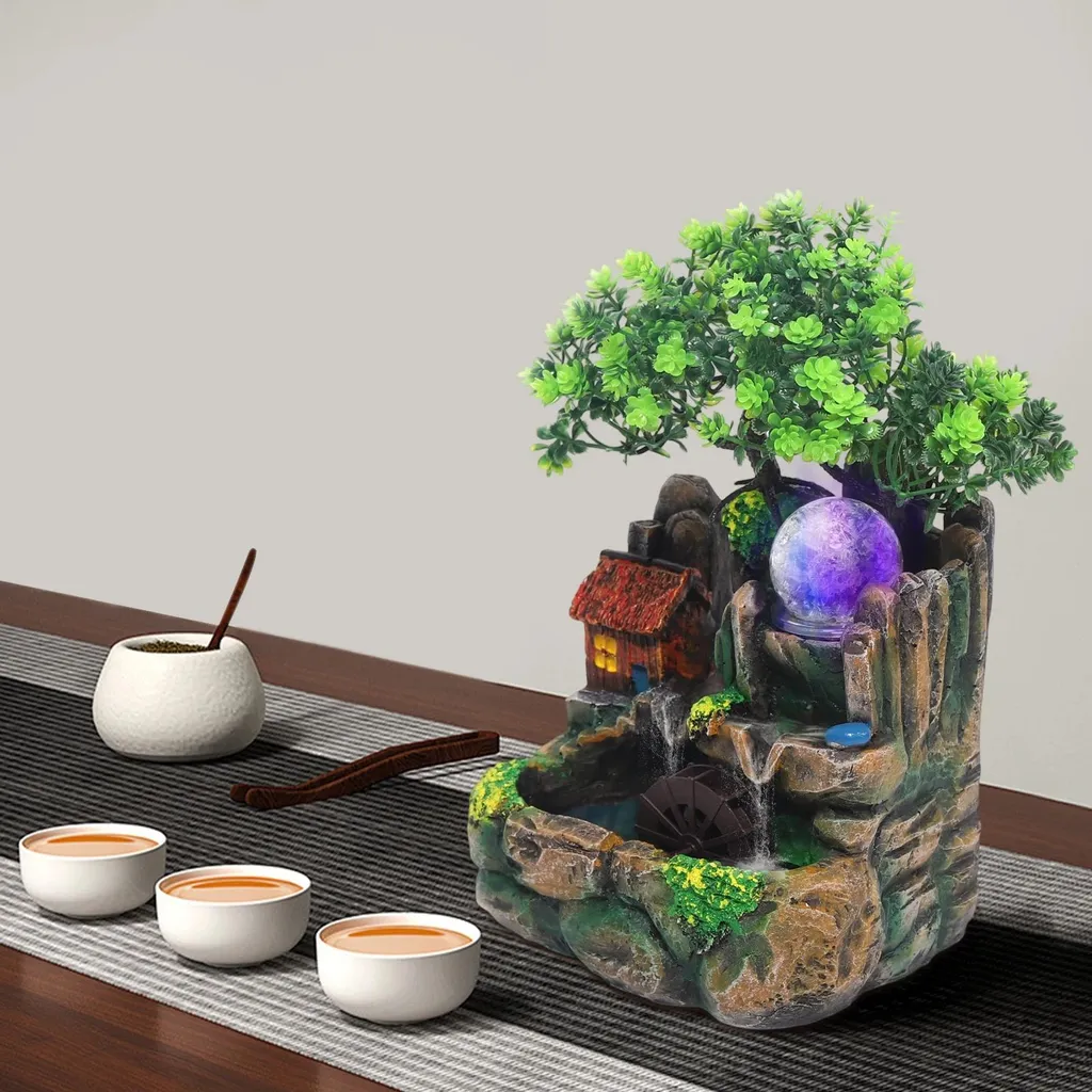 Fontaine zen lumineuse avec diffuseur de brume et cascade d'eau - 3
