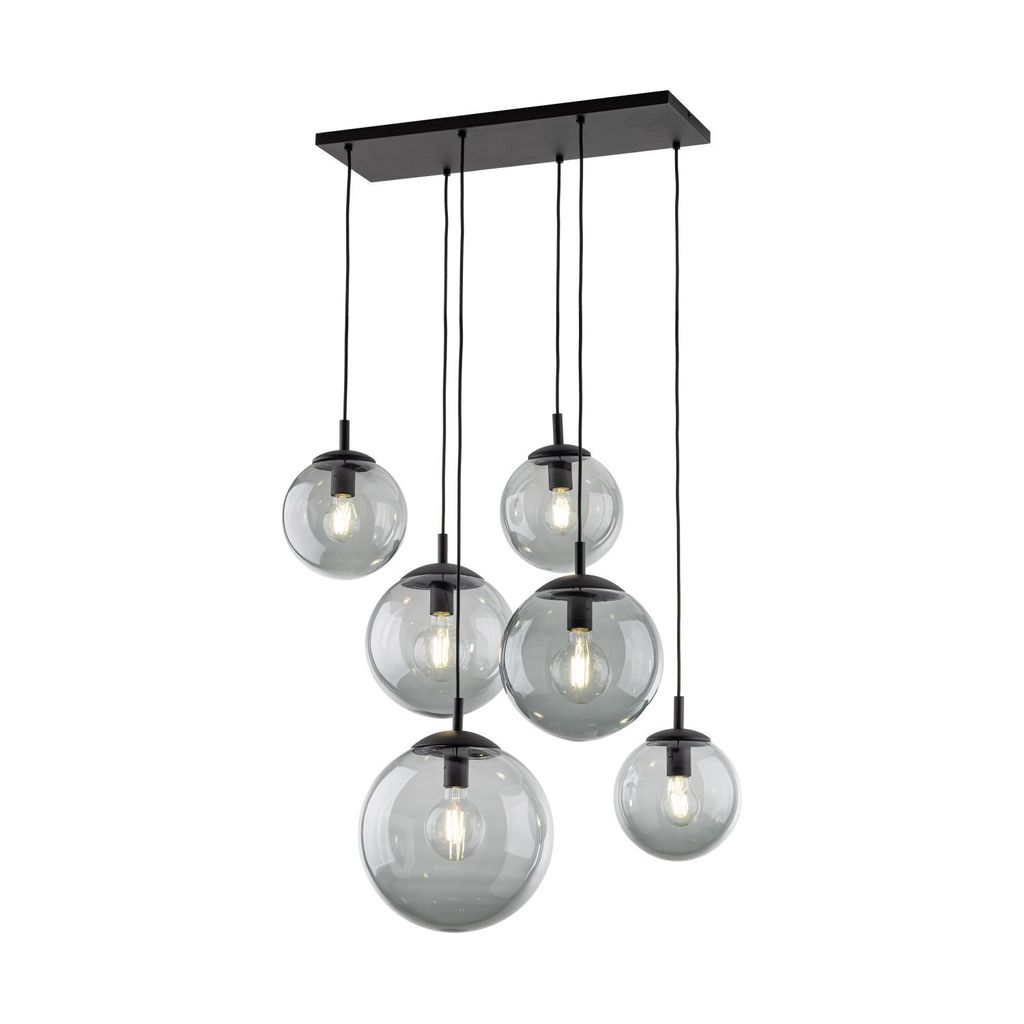 Hängeleuchte Rauchglas Metall E27 H: max. 140 cm Schwarz Graphit Kugel Schirm Modern Pendelleuchte