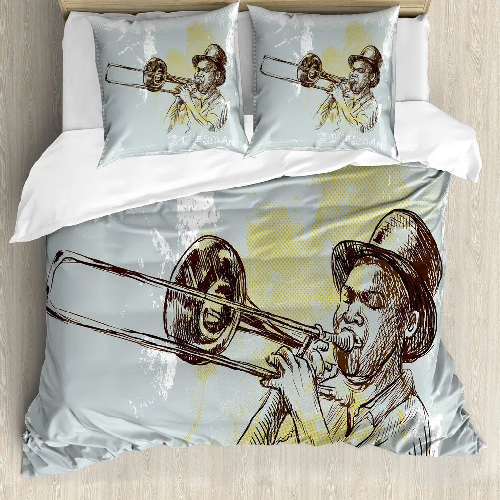ABAKUHAUS Jazz Music Bedding 155x220 - Copripiumino Moderno Nero Giallo