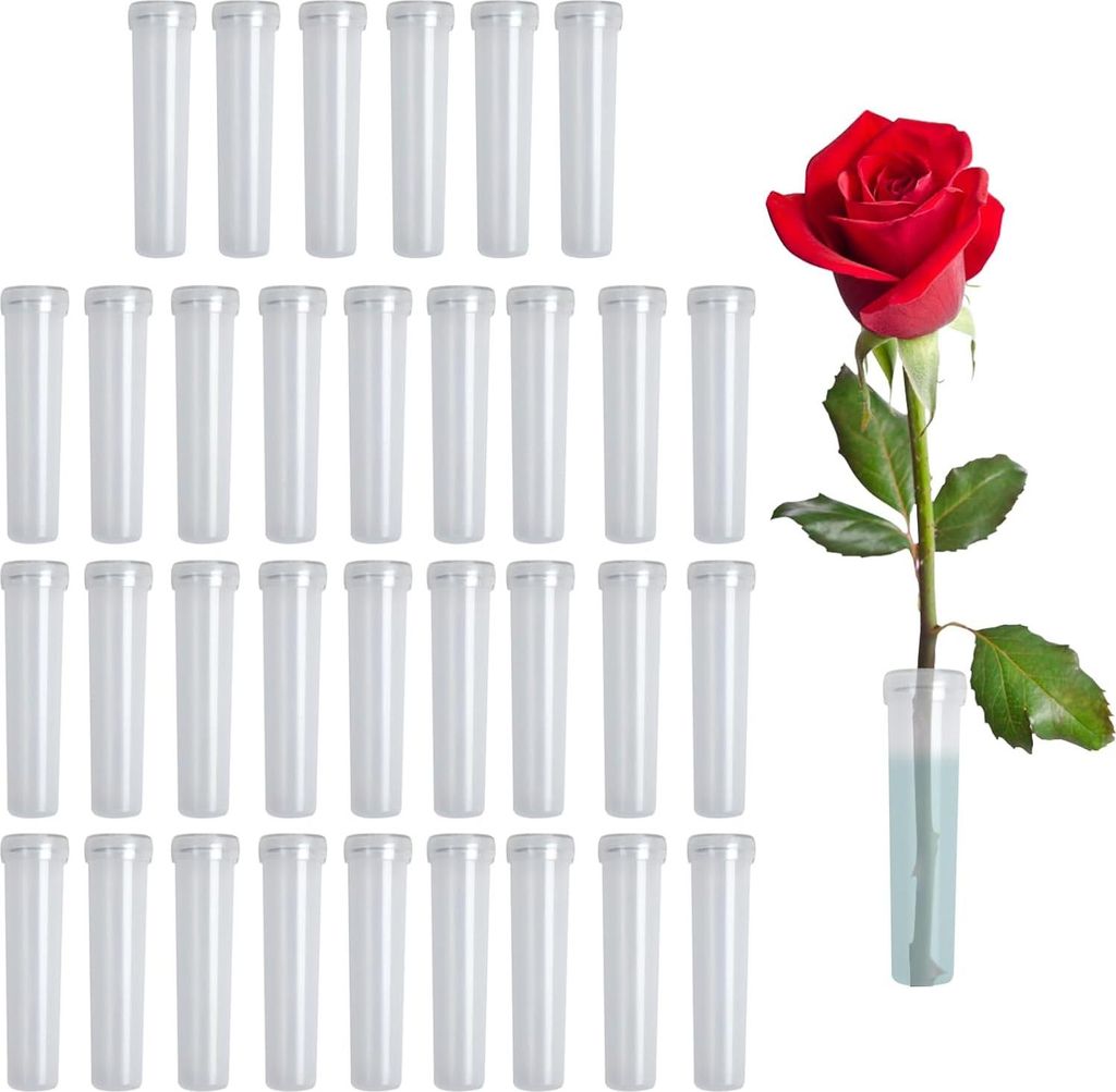 33 Stück Blumenröhrchen, Blumen Wasserröhrchen mit Kappen, Wiederverwendbare und Langlebige Reagenzgläser, Geeignet für Blumengeschäfte Resta...
