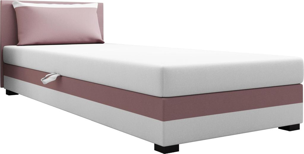 AURA SOFA Boxspringbett ILIA 90x195 Komplett-Set mit Bonell Matratze, Polsterbett mit Bettkästen - Rosa/Weiß, SAWANA 61/WEIß