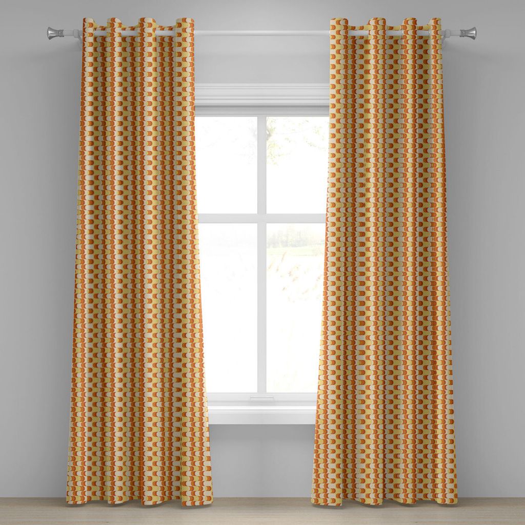 ABAKUHAUS Retro Ösenvorhang, Wellenförmiger Muster-halber Mond formt Weinlese-Kunst-Grafikdesign in den verschiedenen Tönen, Dekorative 2-Panel-...