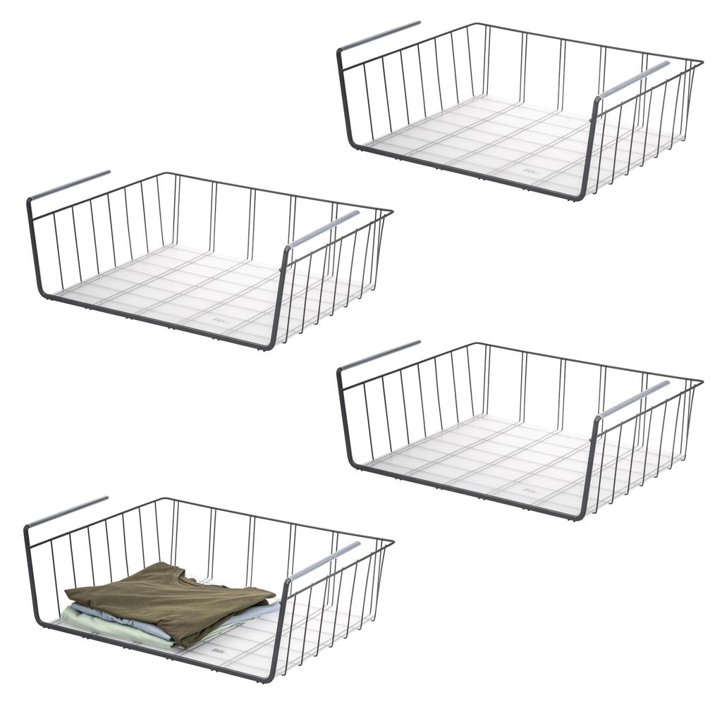 eluno Maxi-Schrankkörbe 4er Set inklusive Einlegeböden und Kratzschutz, Aufbewahrungskorb Organizer für Küche, Speisekammer, Büro, Bücherrega...
