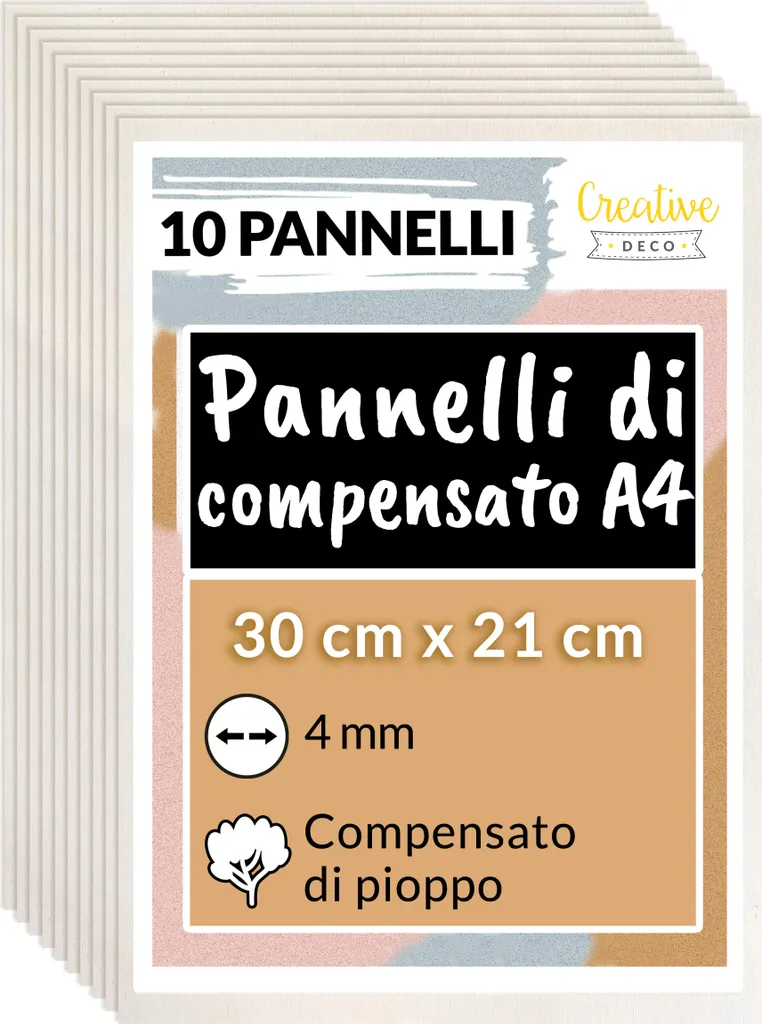 Pannelli Legno Pioppo A4 Creative Deco 10 pz - Sicuri per Bambini e DIY