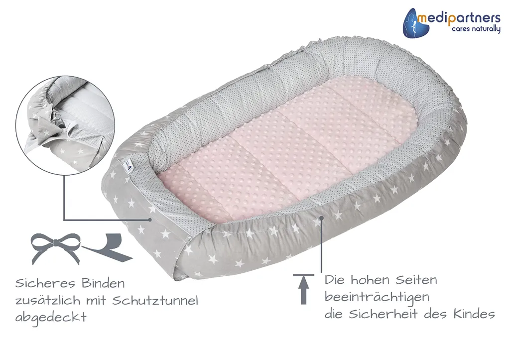 Cocon pour bébé idéal cododo 100x60 cm gris et rose en coton doux - 8