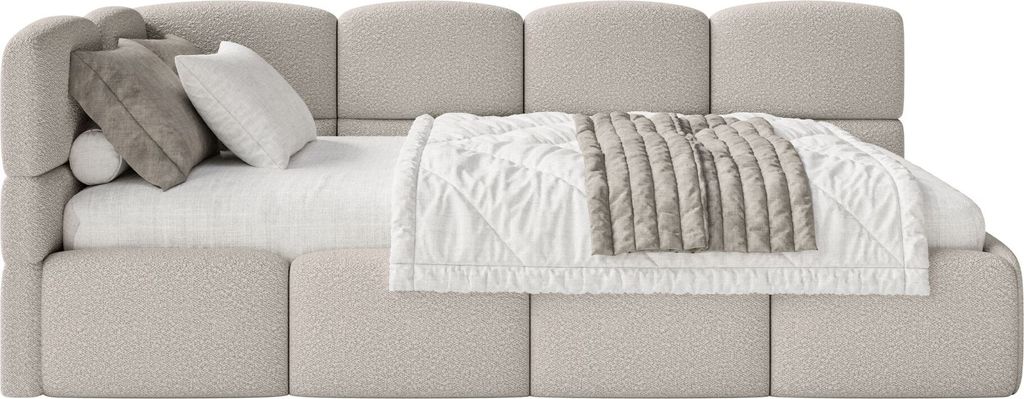 Selsey Cloudy – Jugendbett 90x200 cm, linksseitig mit Bouclé-Bezug, Greige