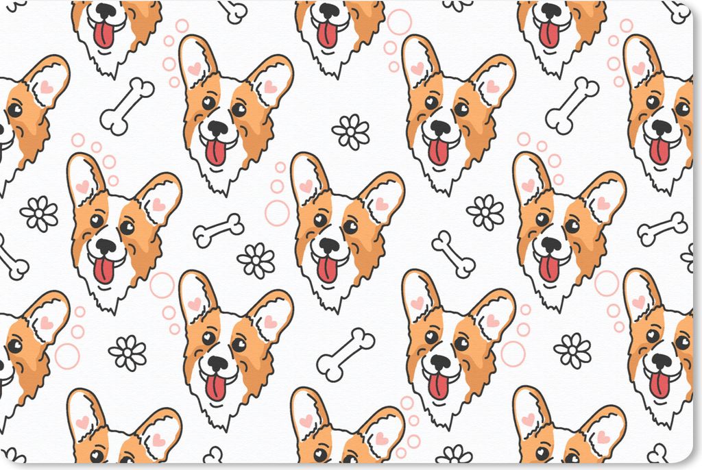 MuchoWow Schreibtischunterlage Muster - Hund - Corgi - Jungen - Mädchen - Kinder - Kinder 60x40 cm - XXL Mauspad - Großes Mauspad