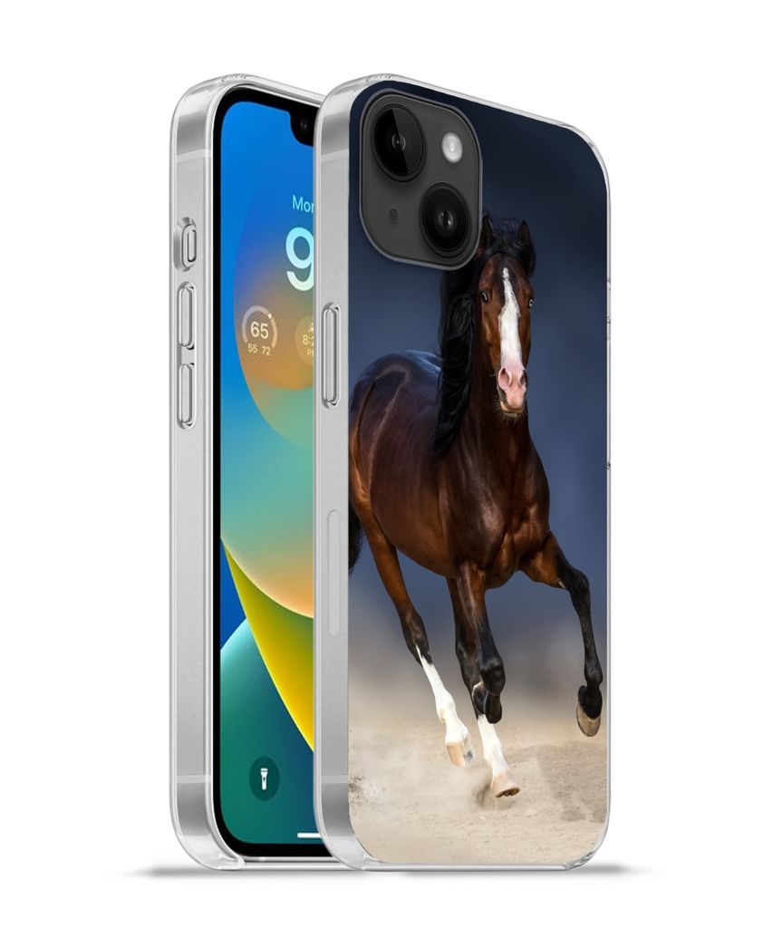 MuchoWow Handyhülle Schutzhülle Hülle für Apple iPhone 14 Plus - Soft case Pferde - Tiere - Sand Silikon Softcase Handy Hülle - Abbildung