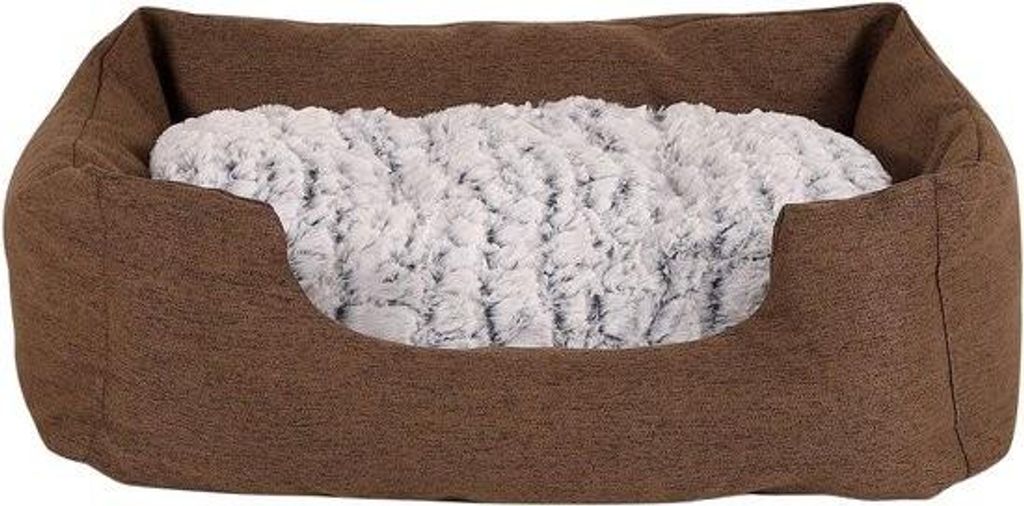Hundebett, Hundekissen, Hundekorb mit Wendekissen, gesprenkelt, (S) 60 x 50 cm braun