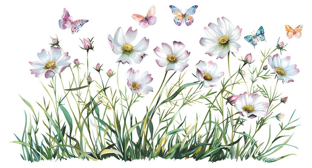 Fensteraufkleber mit Frühlingsblumen, Gartenblumen, Schmetterlingen – wiederverwendbare, statische Aufkleber für Wohnzimmer, Homeoffice