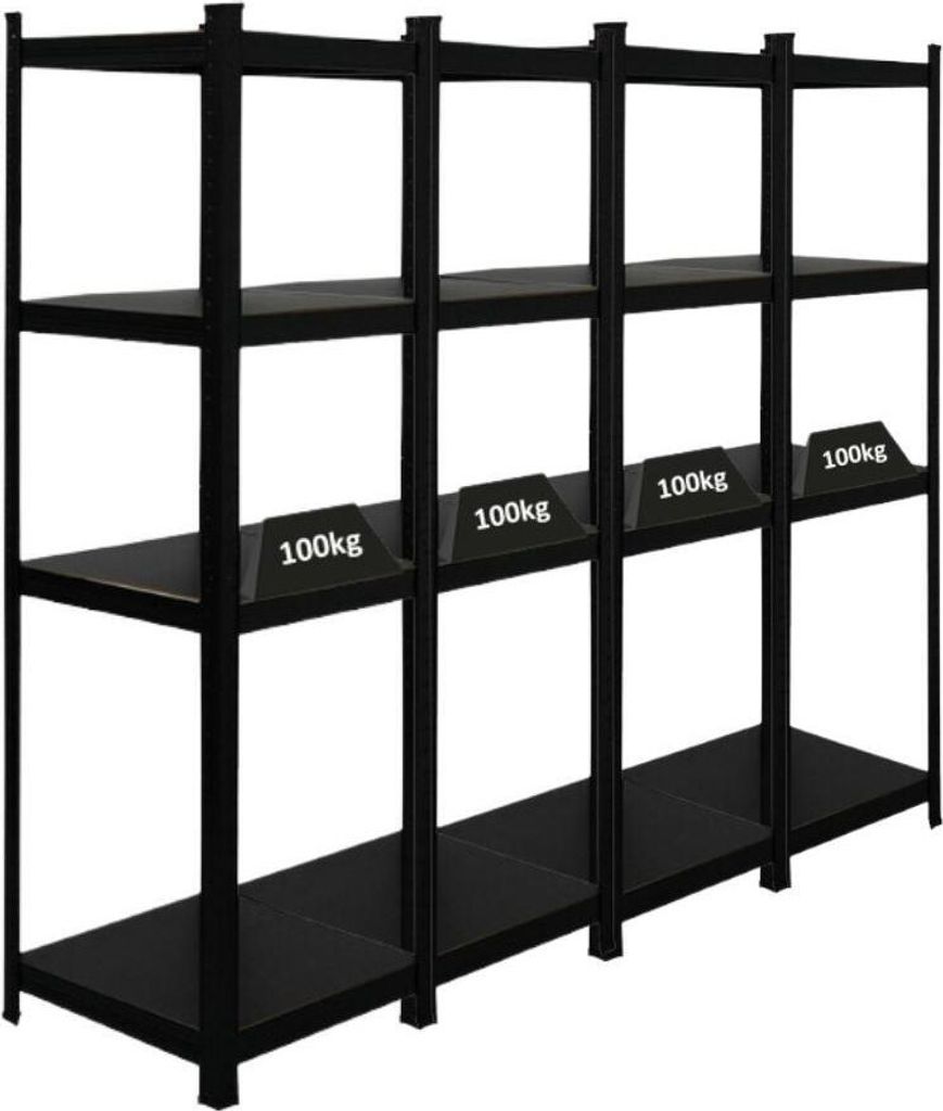 Mega Deal | 4x All Black Series Schwerlastregal Ragnar | HxBxT 150x45x45cm | Fachlast 100kg | Matt Schwarz