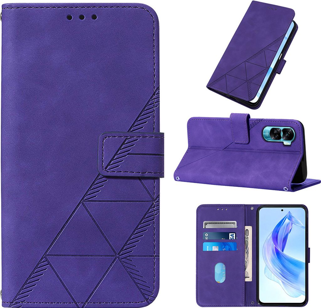 Hülle für Honor 90 Lite Prägung Flip Leder Kartenfächer Schutzhülle mit Ständer Lila