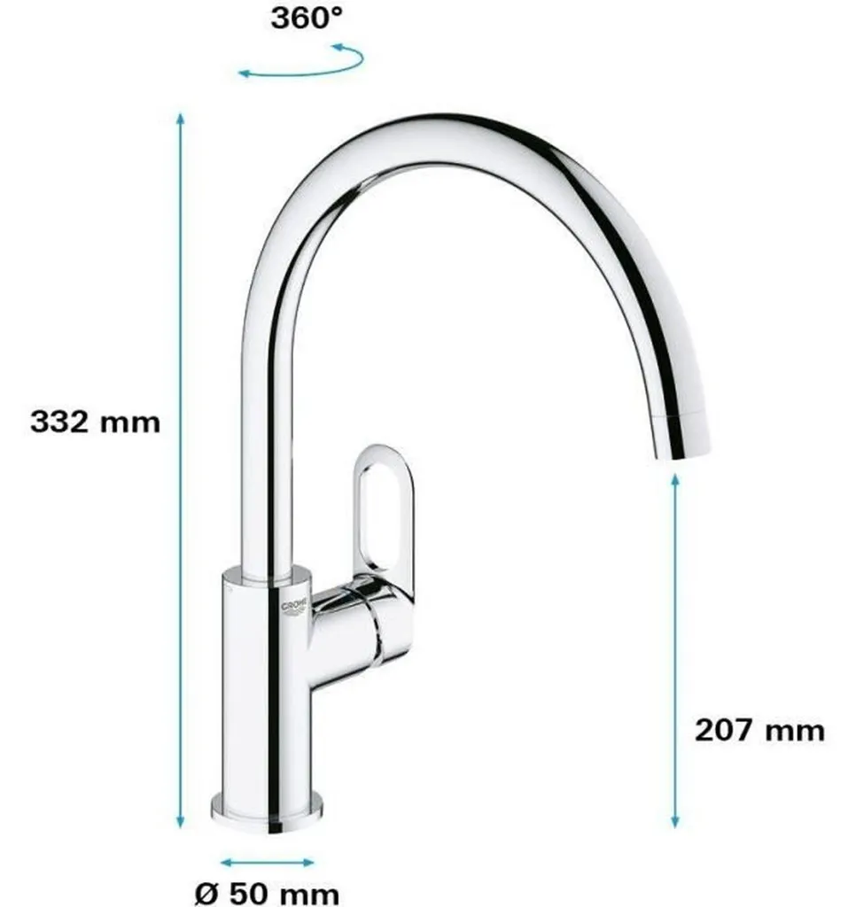 Mitigeur évier Grohe Start Flow cartouche céramique et chrome durable