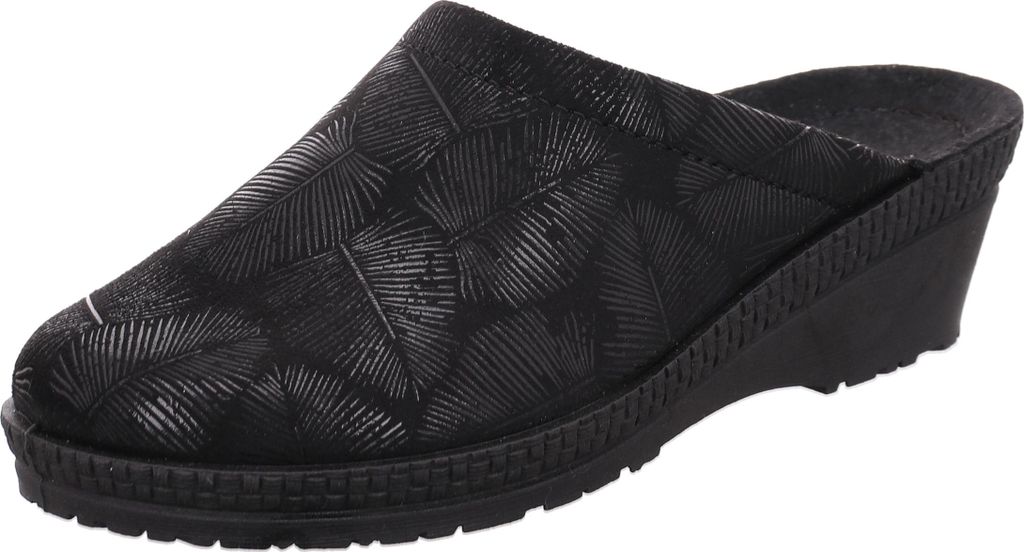 Rohde Damen Pantoffel aus Microvelour bedruckt mit Blattmuster Neustadt-50 2450, Größe:42 EU, Farbe:Schwarz