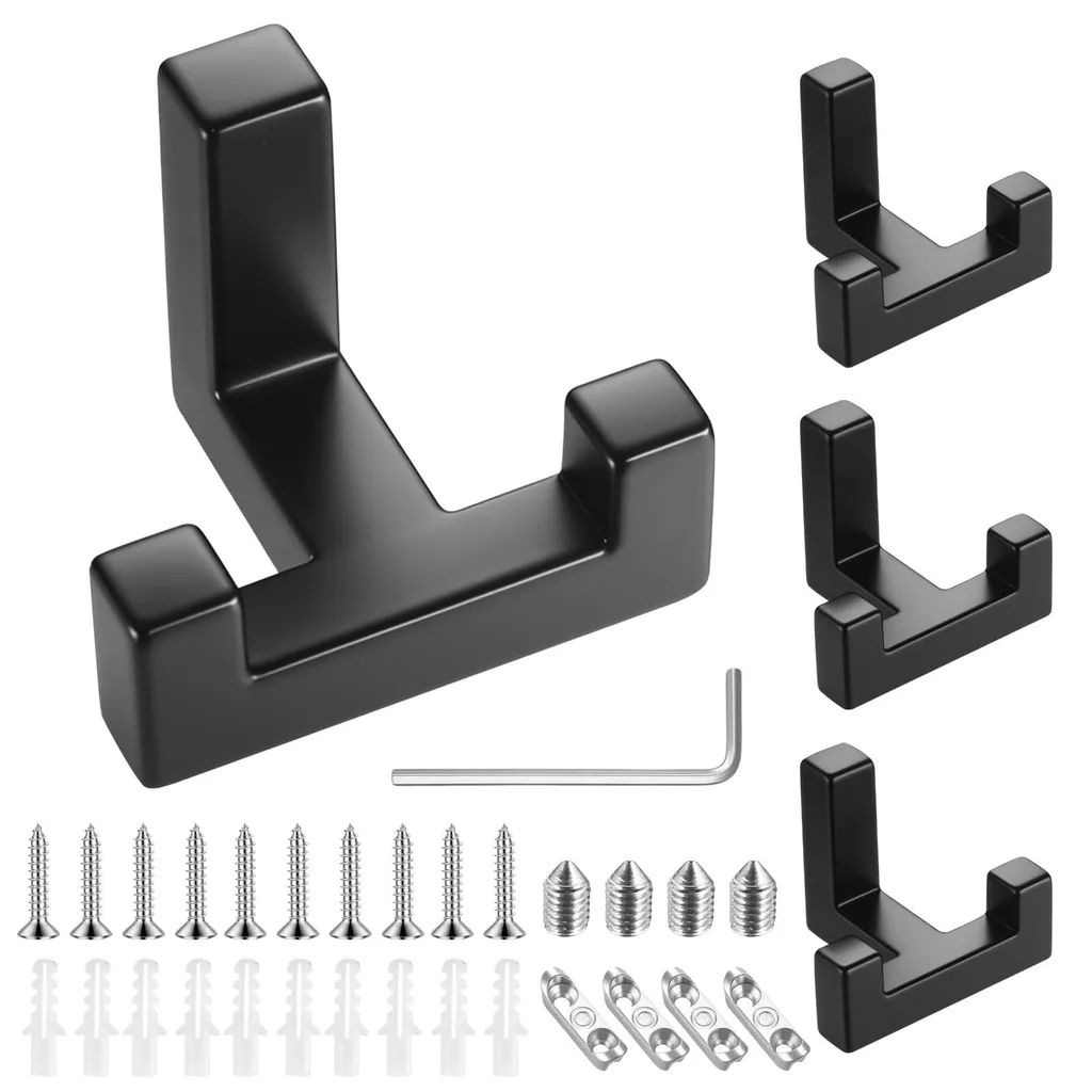 Patères Doubles Robustes Noires pour Panneau Acoustique, Set de 4 avec Vis