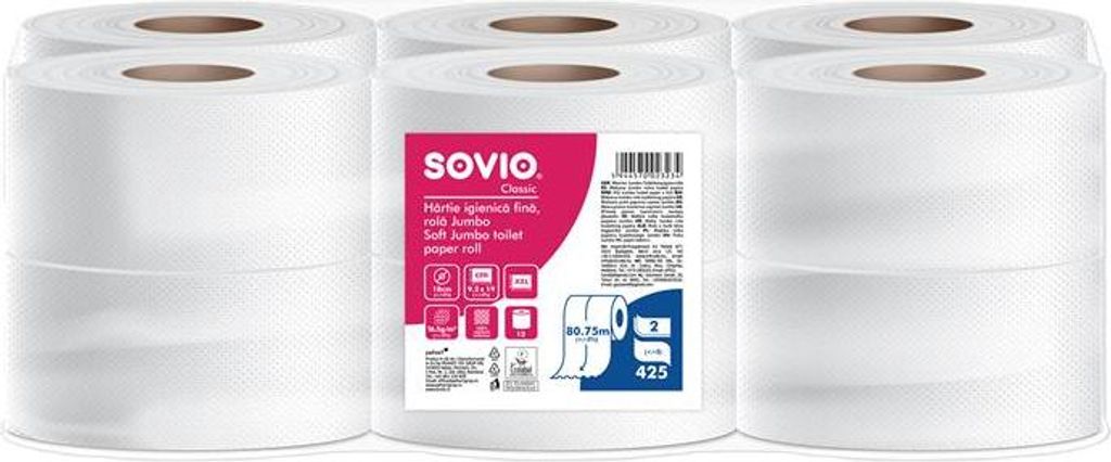 Toilettenpapier, weiß, 2-lagig, 80,75 m, Durchmesser 18 cm, 12 Rollen, SOVIO PP21077