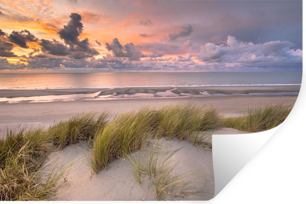 MuchoWow Wandtattoo Wandsticker Wandaufkleber Sonnenuntergang - Düne - Strand - Pflanzen - Meer 60x40 cm Selbstklebend und Repositionierbar - Wi...