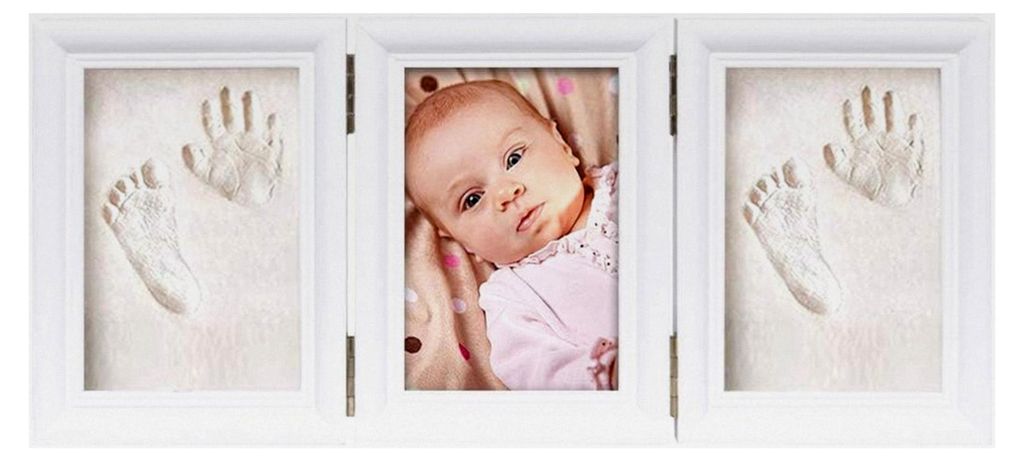Deluxe Erinnerungsset für Baby-Hand- oder Fußabdrücke mit Holzrahmen (weiß)