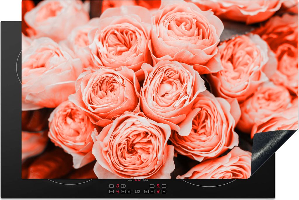 KitchenYeah Herdabdeckplatte Rosen - Blumenstrauß - Rosa , 80x52cm, Küche Deko, Glaskeramikfeld Herdabdeckung, Abdeckplatte fùr Kochfeld