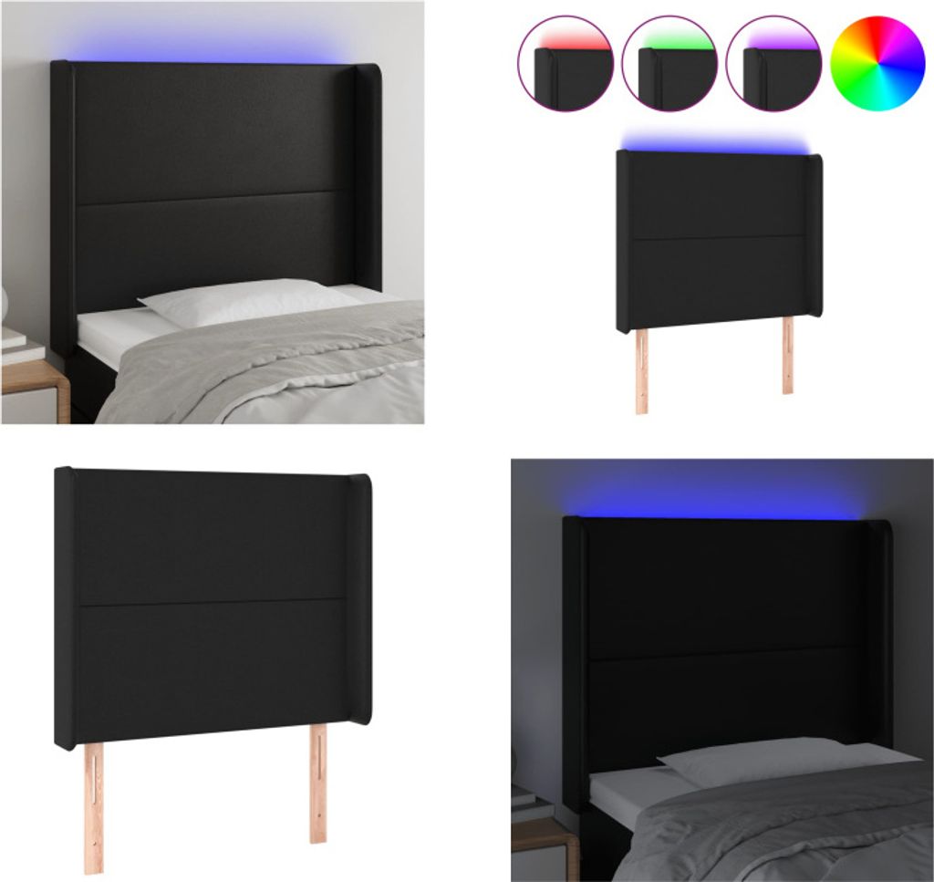 vidaXL LED Kopfteil Schwarz 83x16x118/128 cm Kunstleder - LED Kopfteil - LED Kopfteile - Kopfteil - Bett-Kopfteil