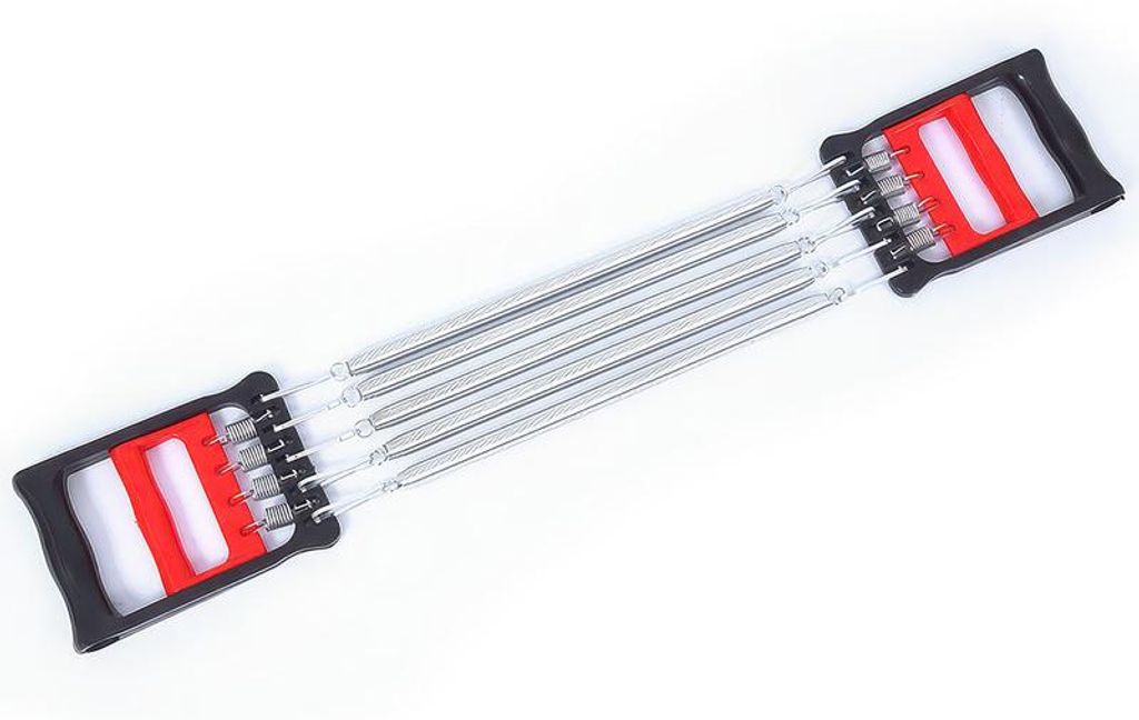 Krafttraining Expander Rot/Schwarz, 5 Stahlfedern, stabile Konstruktion, ergonomische Griffe, für Home Gym und Reisen