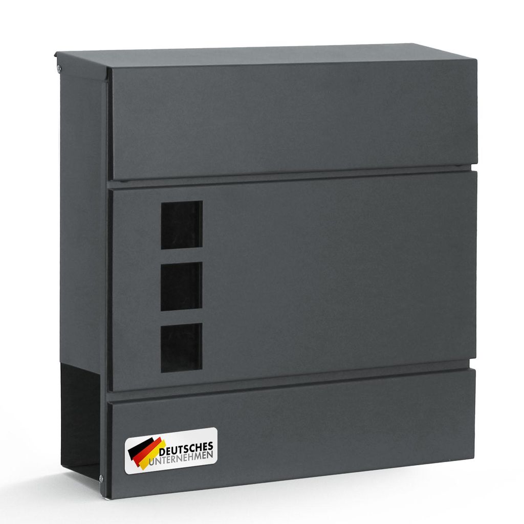 Briefkasten Jules Anthrazitfarbener Wandbriefkasten mit Sichtfenstern und Zeitungsfach