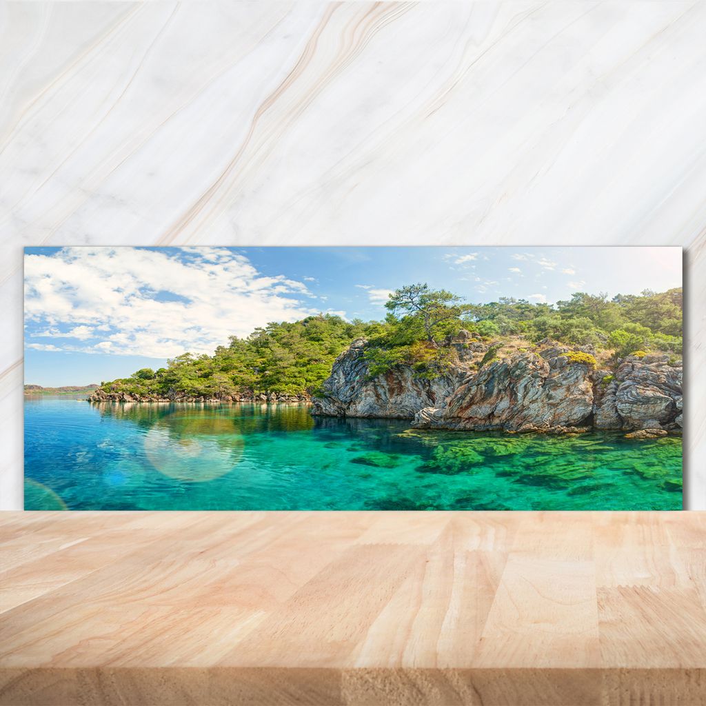 Tulup Küchenrückwand Spritzschutz aus Glas -125x50 -Spritzschutz auf gehärtetes Glas Deko Landschaften Blaue Lagune