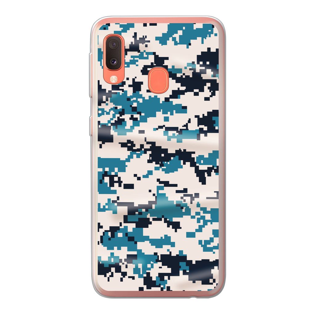 MuchoWow Handyhülle Schutzhülle Hülle für Samsung Galaxy A20e Blaues und weißes Camouflage-Muster Silikon Softcase Handy Hülle - Abdeckung