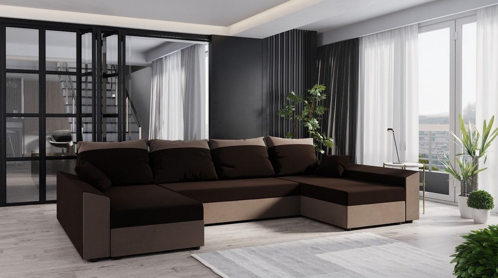 U-förmige Schlaf Couchgarnitur PARI – Braun/Beige