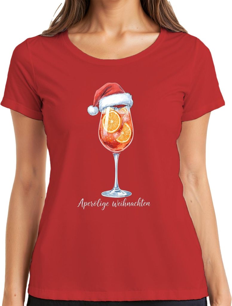 Aperölige Weihnachten Aperol Spritz Weihnachtsmütze Orange Party Damen T-Shirt, Rot, XL