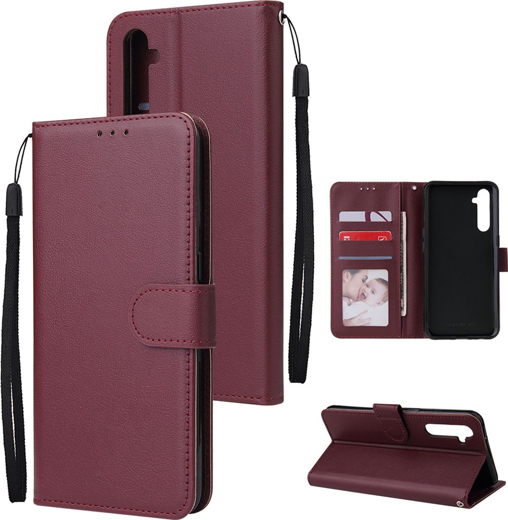 Für OPPO A8 / A31/Realme XT X2 Handy-Gehäuse PolyurethanSchnalle Schließung Geldbeutel Design-Karten Steckplätze Allround-Schutzabdeckung Rotwein