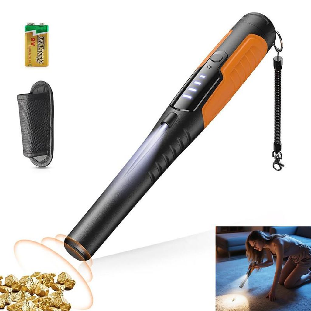 Metalldetektor Handgerät DM236A, 360° Hochsensibel, 3 Alarm Modi, LED & Display, tragbarer Metalldetektor für Innen & Außen