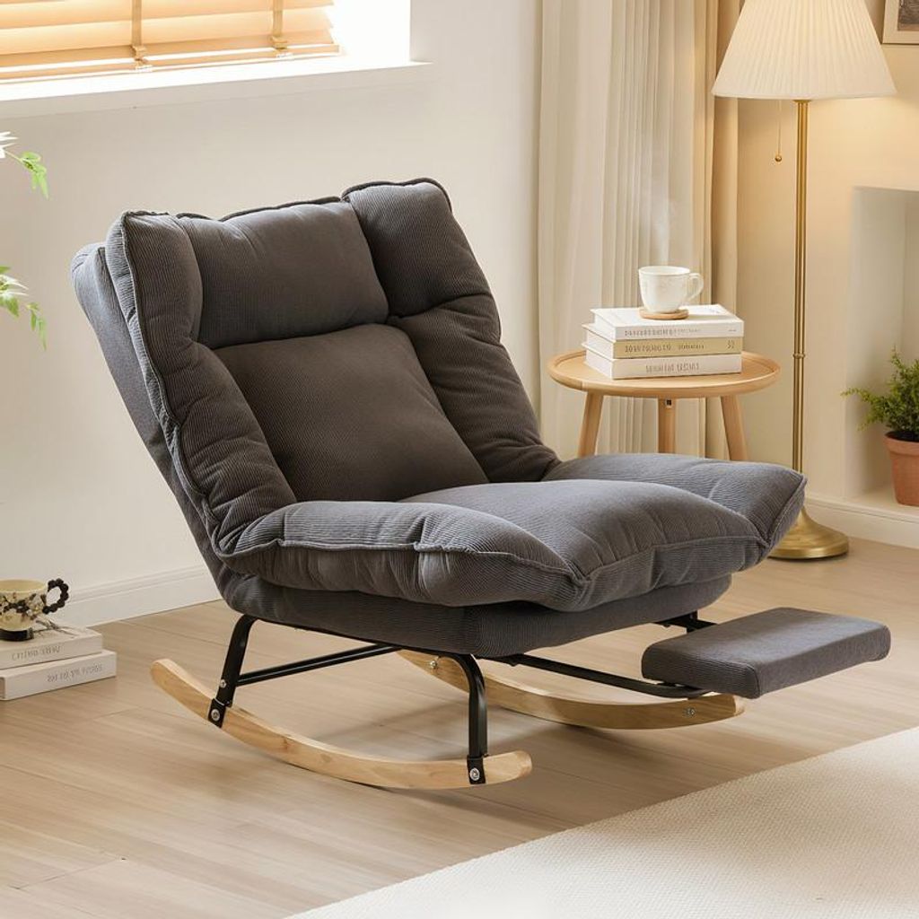 Fauteuil à bascule en velours côtelé (gris) avec dossier Image du produit 